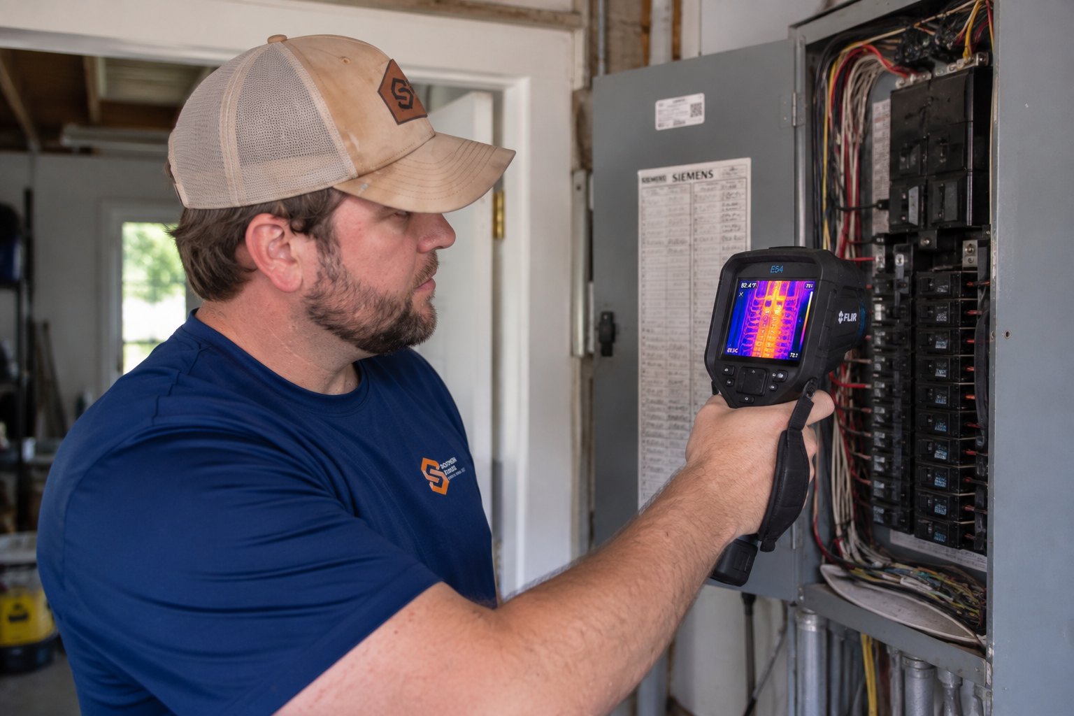 Boyce Yarbro using a thermal camera at an electrical panel